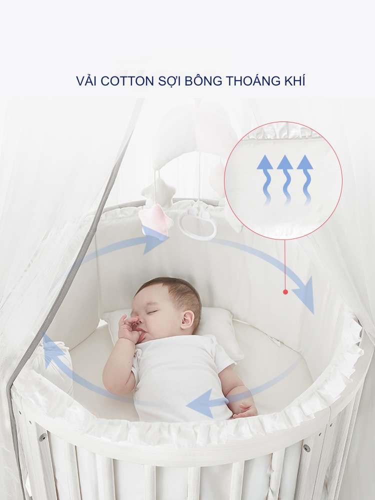 Quây Cũi Cotton Sợi Bông Cho Bé - Cho Cũi Kích Thước 120*65 cm Hoặc Nhỏ Hơn