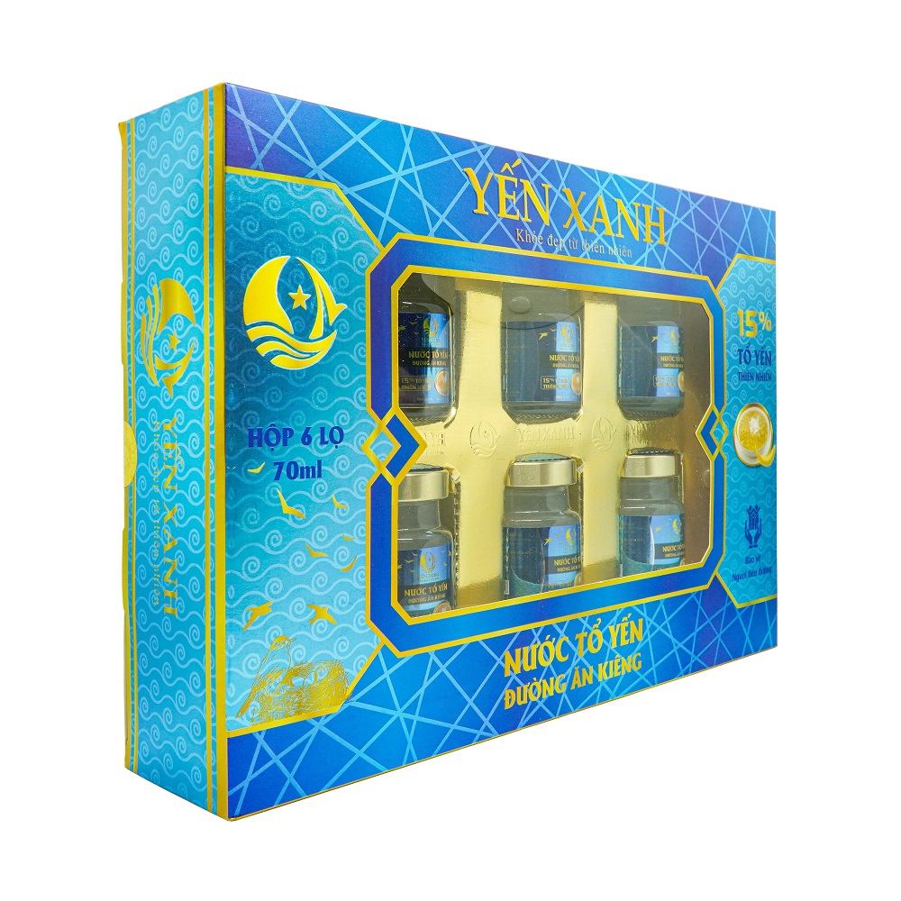 Nước tổ yến đường ăn kiêng - YẾN XANH - Hộp 6 lọ x 70ml tặng kèm túi, tốt cho người bị tiểu đường, người cần ăn kiêng