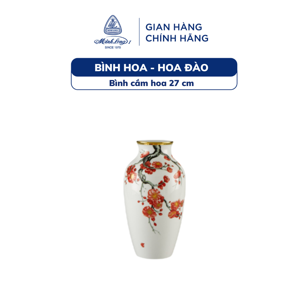 Bình Hoa, Bình Cắm Hoa Sứ Cao Cấp Minh Long 27 cm - Hoa Đào