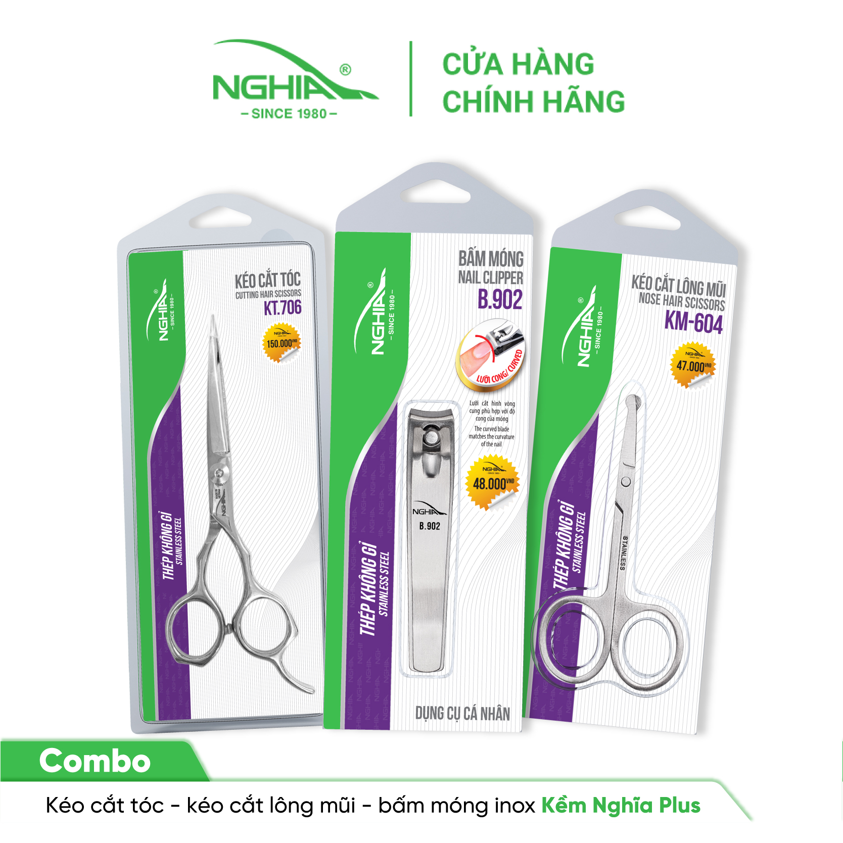 [Limited Edition] Combo kéo cắt tóc - kéo cắt lông mũi - bấm móng Kềm Nghĩa Plus