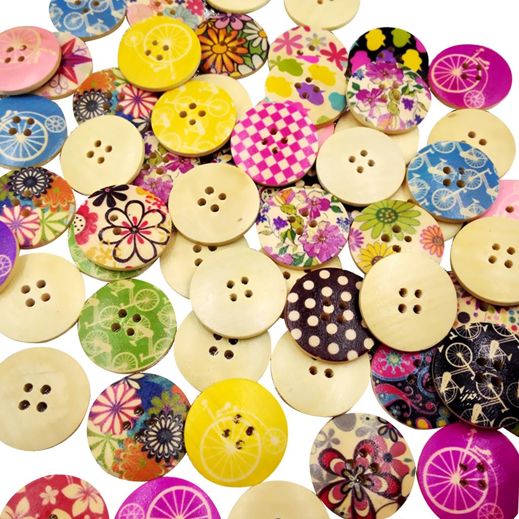 25 Mảnh Ghép Nhiều Màu Sắc Các Loại Nút Gỗ Cho Khâu May Trang Trí 30 Mm