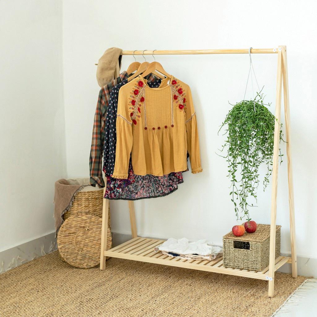 Giá treo quần áo , kệ treo quần áo gỗ chữ A 2 tầng kiểu Hàn Quốc có kích thước 86*38*148cm
