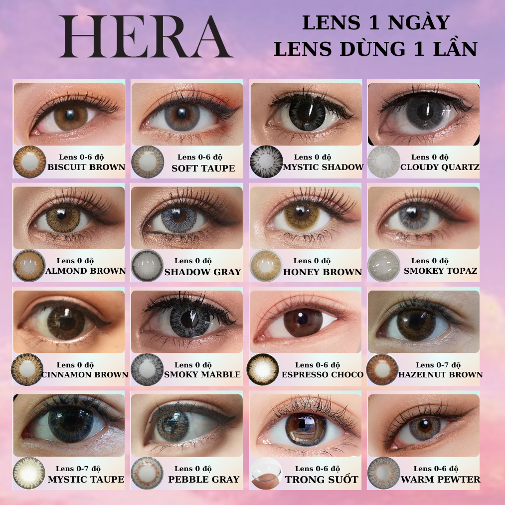 Kính Áp Tròng Hera Xám Tây Viền Đen Không Độ SHADOW GRAY Nhập Khẩu Hàn Quốc Lens Không Cận 1 Ngày