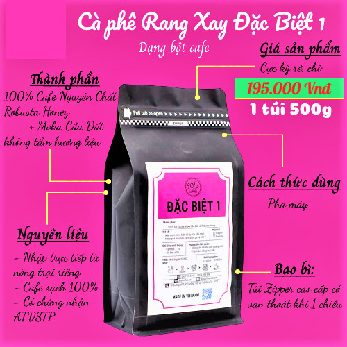 Cà Phê Rang Xay Nguyên Chất - 90S Coffee Vietnam | Đặc Biệt 01 | Công Thức Phối: Moka Cầu Đất + Robusta Honey | 100% Cà Phê Sạch | Cafe Pha Máy - Đắng Vừa - Hậu Ngọt