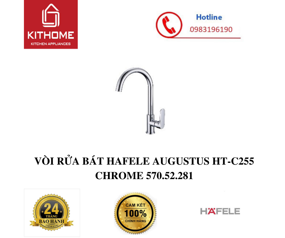 VÒI RỬA BÁT HAFELE AUGUSTUS HT-C255 CHROME 570.52.281- Hàng chính hãng