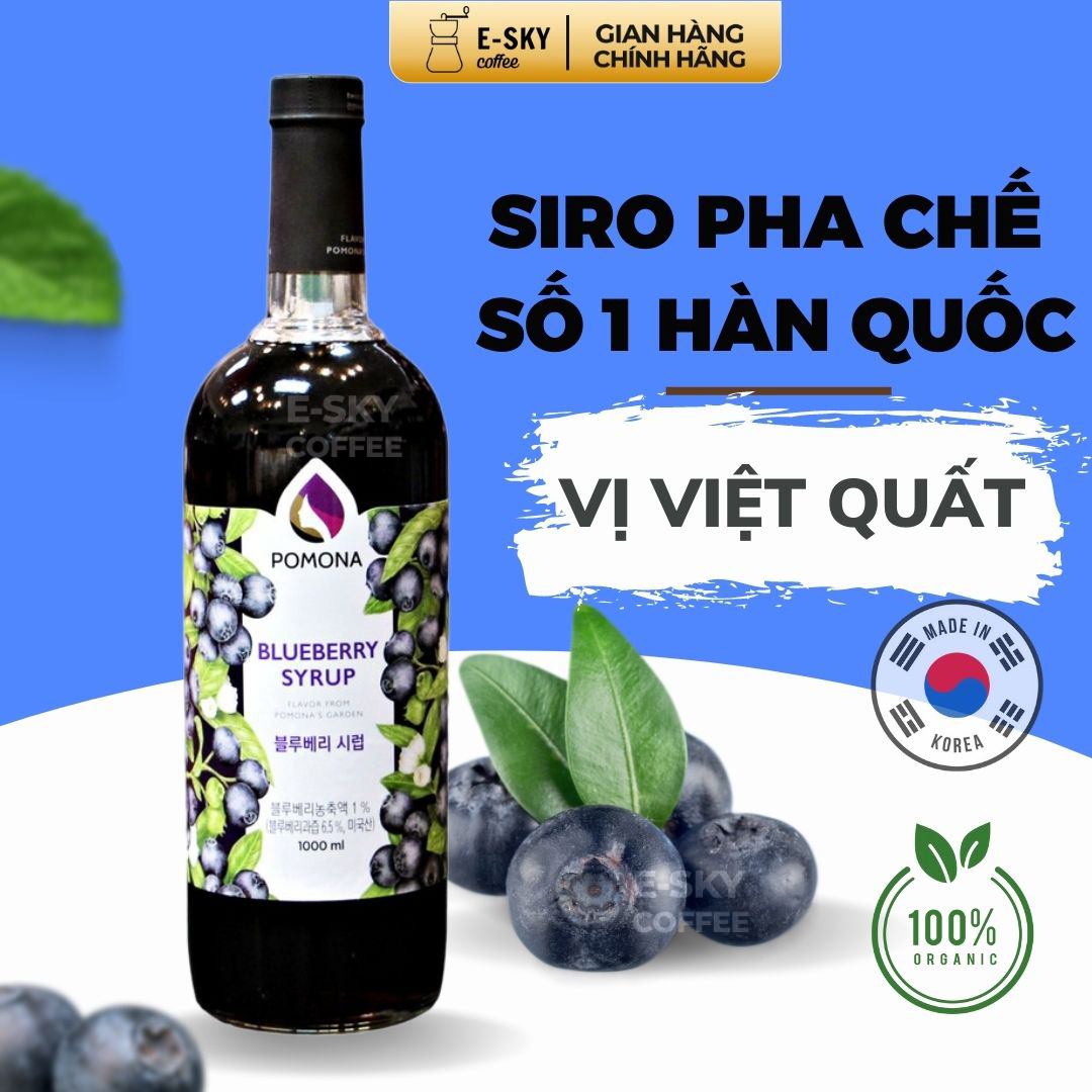 Siro Việt Quất Pomona Blueberry Syrup Nguyên Liệu Pha Chế Hàn Quốc Chai Thủy Tinh 1 Lít