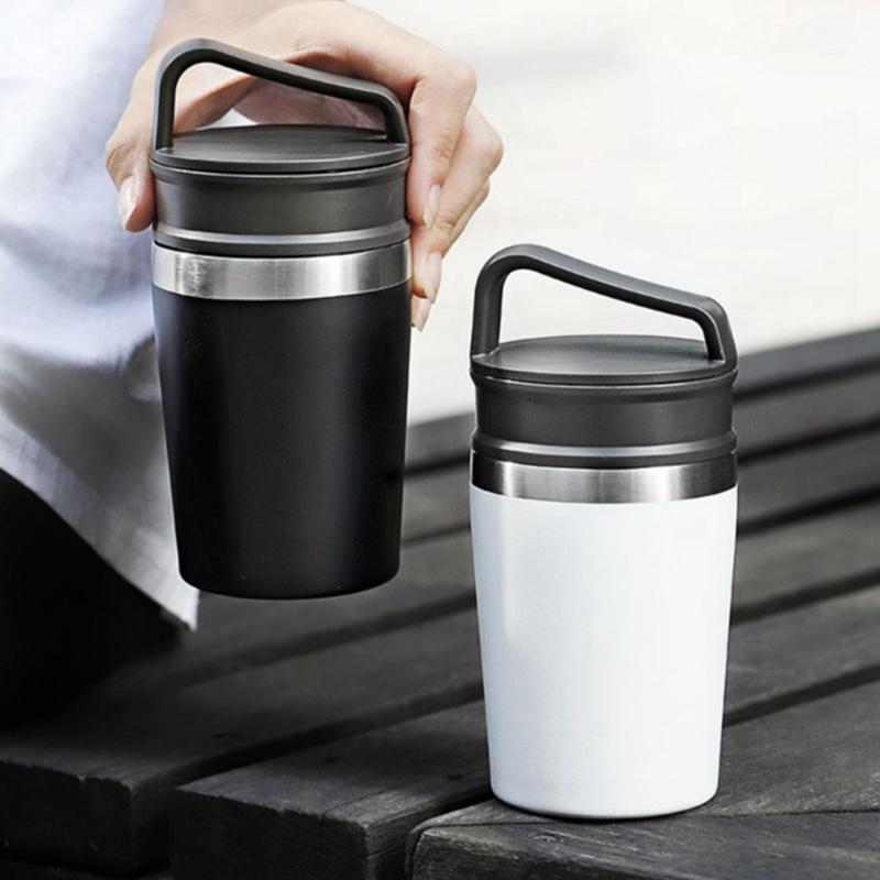 350ML Coffee Cup Portable Stainless Steel Water Cup Coffee Mug with Creative Lid Suitable for Home and Outdoor, Black