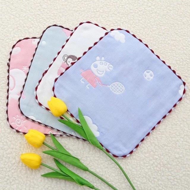 Khăn mặt cotton 6 lớp bo viền - Khăn Lau mặt cho bé yêu