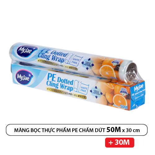 Màng bọc thực phẩm MyJae, PE chịu nhiệt 110 độ C, chấm đứt (không cần dao cắt), 30cm x 50m, tặng thêm 30m