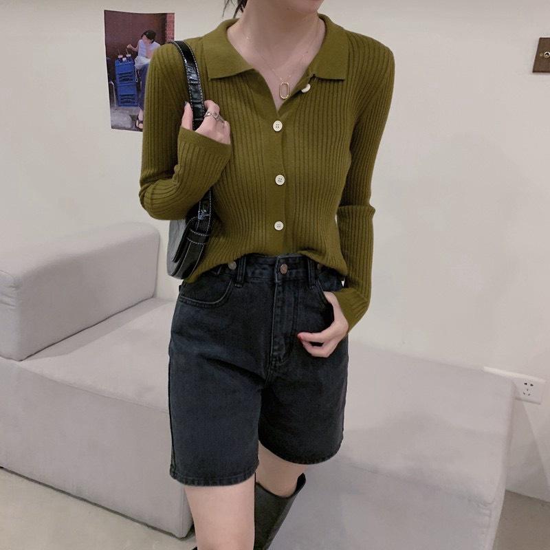 Áo Cardigan Dệt Kim Tay Dài Cổ Bẻ Phong Cách Hàn Quốc