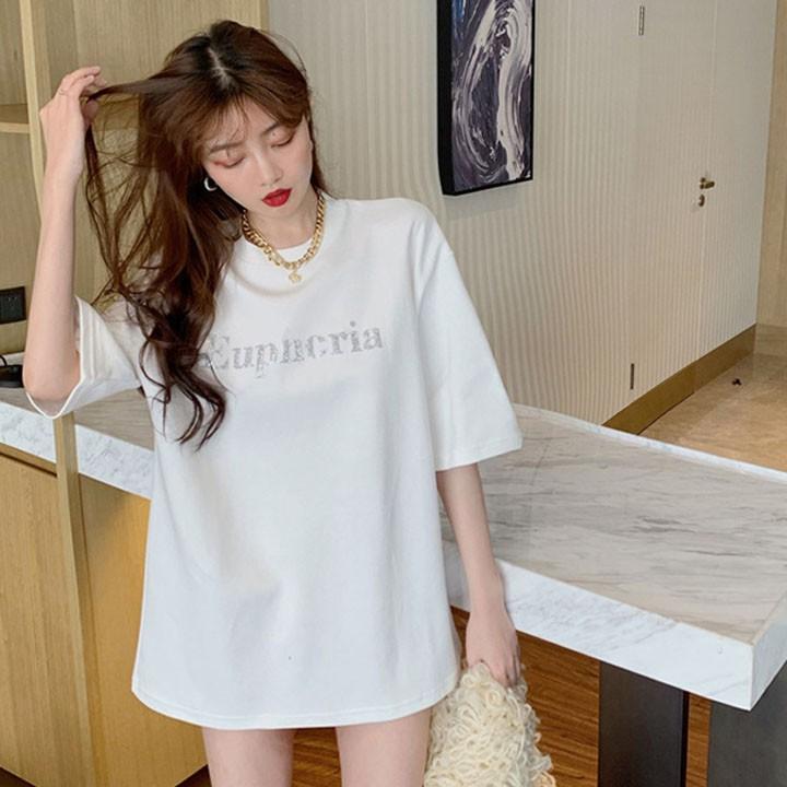 Áo phông nữ form rộng cổ tròn tay lỡ phong cách hàn