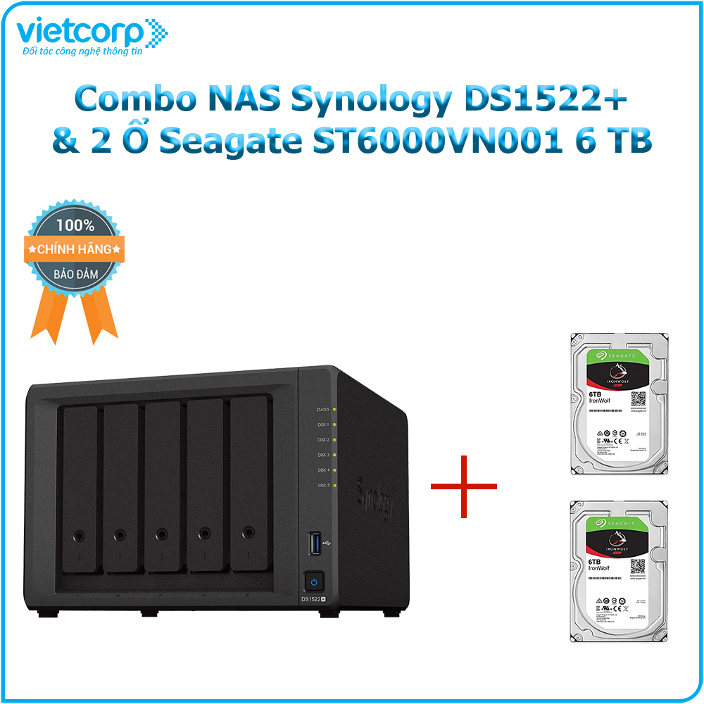 Combo Thiết bị lưu trữ NAS Synology DS1522+ và 2 Ổ cứng Seagate ST6000VN001 6TB- Hàng Chính Hãng