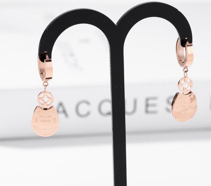 Bông Tai Tòn Ten Mèo May Mắn Titan Ko Đen TT 1530