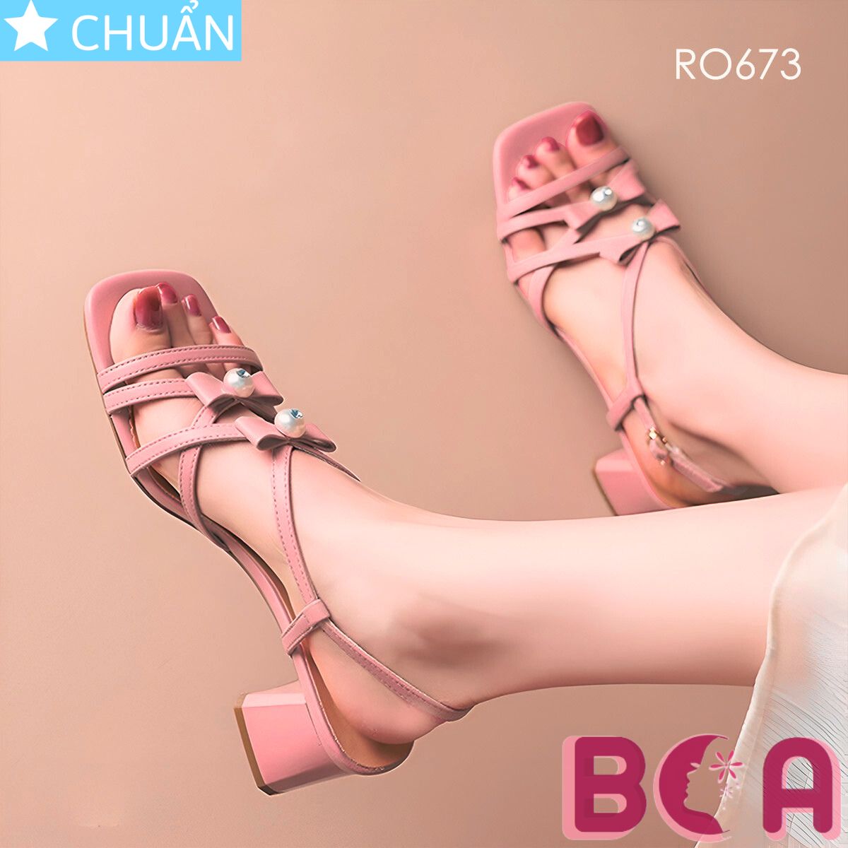 Sandal nữ gót vuông cao 5 phân RO673 ROSATA tại BCASHOP đính nơ kèm ngọc trai vừa sang trọng vừa điệu đà cực xinh