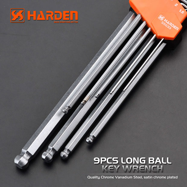 Bộ Lục Giác Đầu Bi 09 Chi Tiết HARDEN 540609 Loại Dài, Hàng Chính Hãng, Được Làm Từ Chất Liệu Thép Chrome Vanadium, Độ Cứng Cao. Sản Phẩm Đựng Trong Vỉ Nhựa Tiện Lợi Và Bền Đẹp. Thông số kỹ thuật : 1,5、2、2,5、3、4、5、6、8、10mm