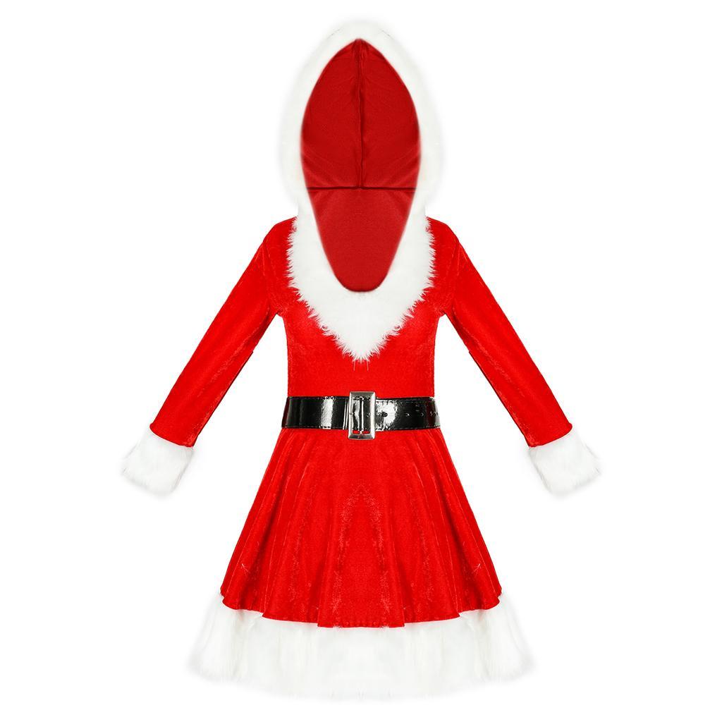 Miss Santa Suit Hoodie Hooded Dress Outfits for Festival Girls S Red