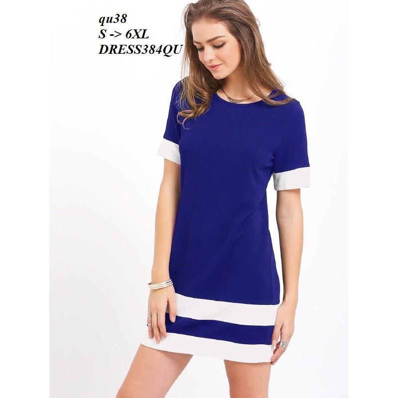 DRESS302 ĐẦM THUN SUÔNG PHỐI MÀU