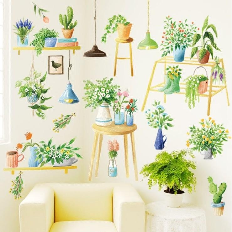 Decal dán tường trang trí - KỆ HOA KẾT HỢP ĐÈN TREO CAO CẤP