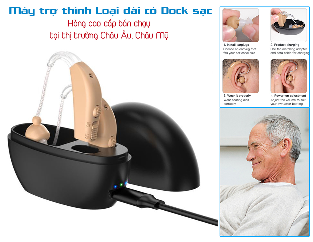 Tai nghe trợ thính 2 Tai Loại dài có Dock sạc - GOODMIM100