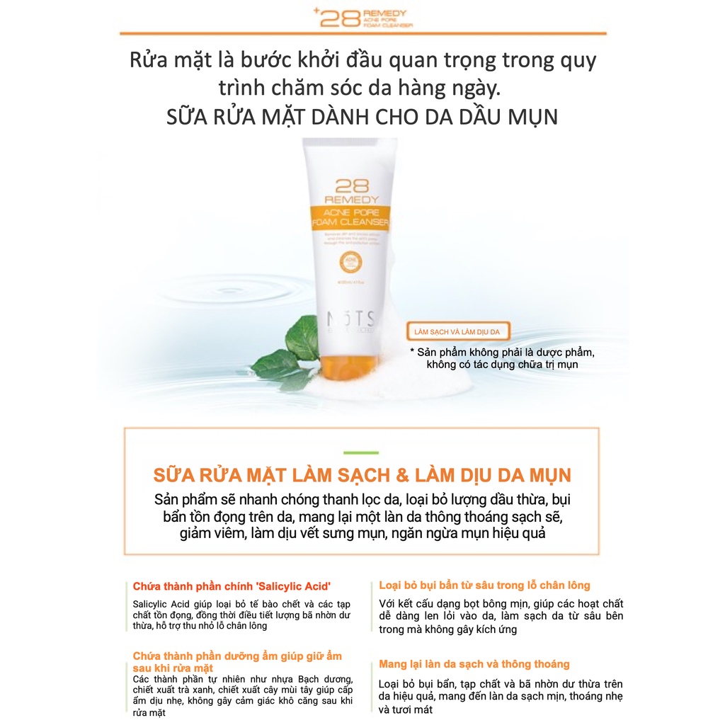 Sữa Rửa Mặt Tạo Bọt Ngăn Ngừa Mụn NoTS 28REMEDY ACNE PORE FOAM CLEANSER 