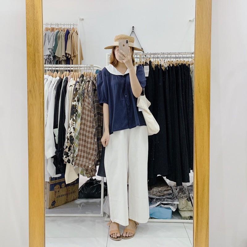 Áo cổ sen phối màu chất voan mềm