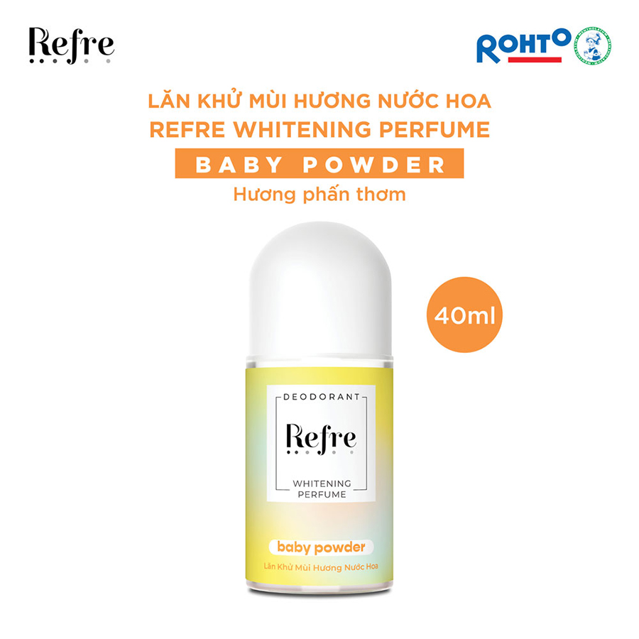 Lăn khử mùi dưỡng trắng hương nước hoa Refre Whitening Perfume Baby Powder Hương Phấn Thơm 40ml