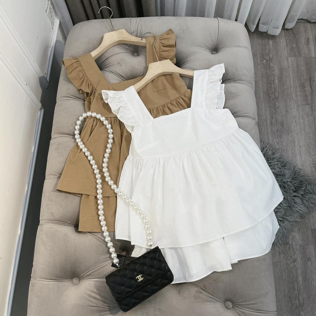 Bộ đồ cánh tiên nữ Babydoll chất voan đũi 2 mầu Nâu trắng cao cấp