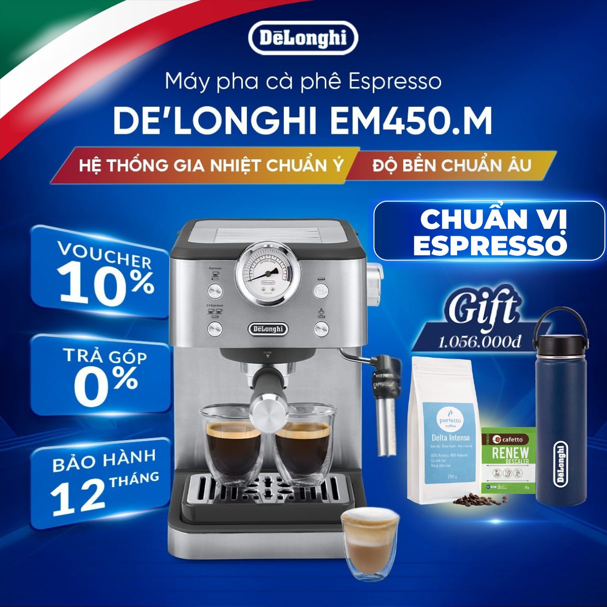 Máy pha cà phê espresso DeLonghi Classic EM450.M - Hàng chính hãng