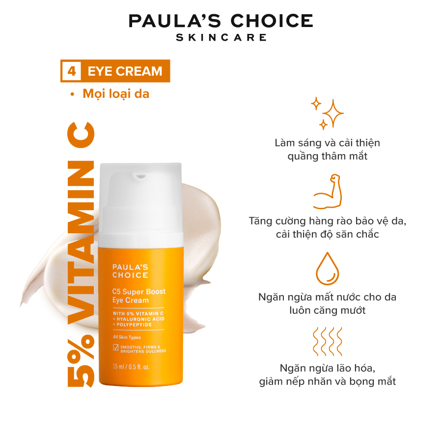 Kem mắt Vitamin C xóa mờ quầng thâm và giảm bọng mắt Paula's Choice C5 Super Boost Eye Cream 15ml 1010