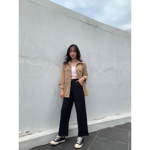 Quần ống suông culottes cài nút đen (Hàng có sẵn