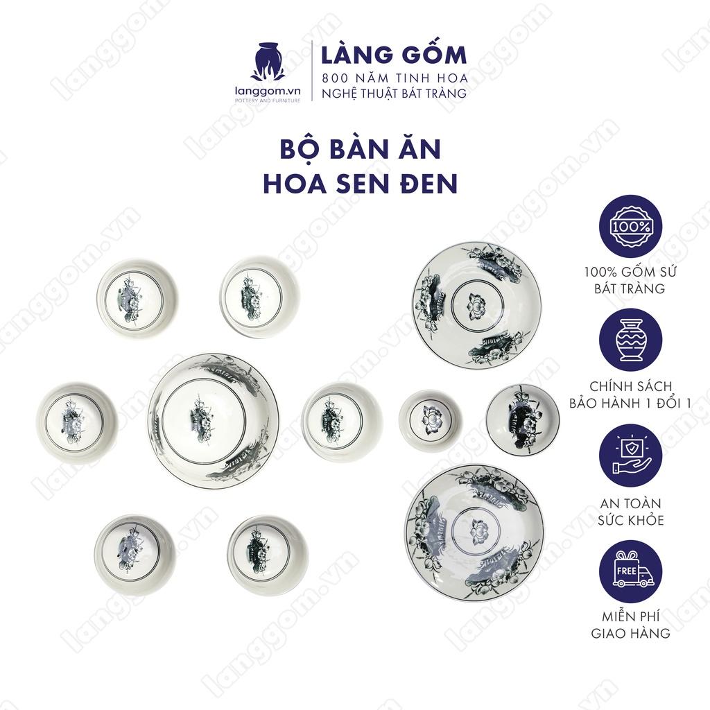 Bộ bàn ăn  vẽ hoa sen đen - Size: 55cm - Gốm sứ Bát Tràng - Làng Gốm