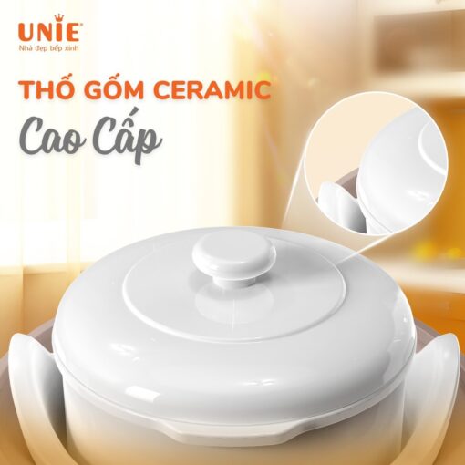 Nồi nấu chậm UNIE USC102W Thố gốm Ceramic cao cấp,dung tích 800ml ,4 chế độ tiện lợi,Xửng hấp tiện dụng,BH 12 tháng - Hàng chính hãng