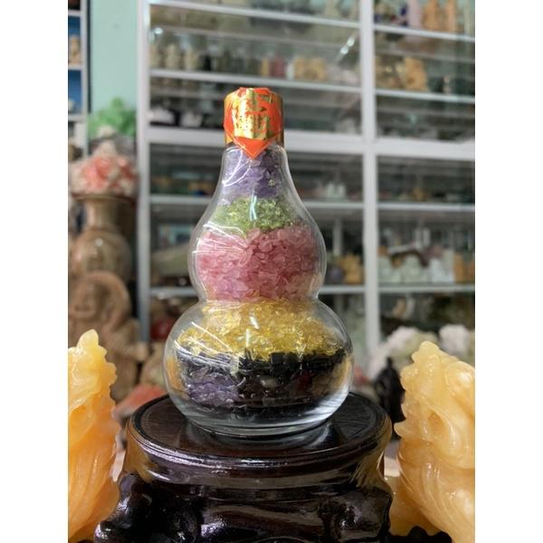 Đế Gỗ + Cặp Tỳ Hưu Chiêu Tài Lộc + Hồ Lô Đá Thạch Anh Vụn
