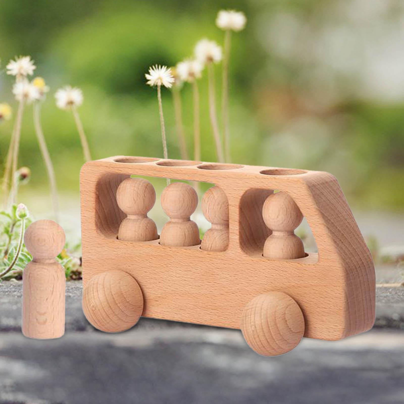Wooden Car Playset Peg Dolls Learning Educational Toy Playset for Kids Gifts