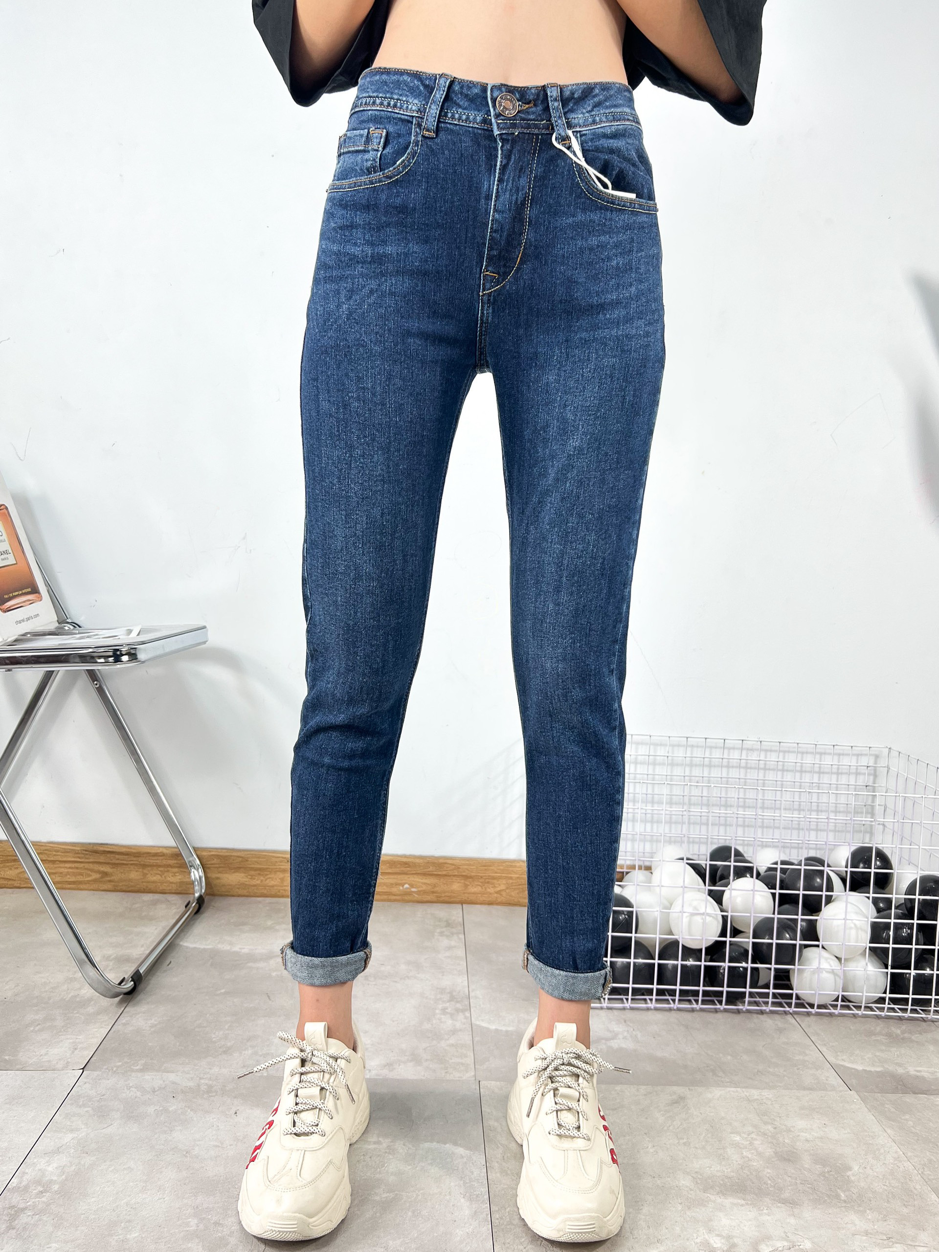 Quần jean nữ boyfriend baggy trơn dài co giãn HQJEANS