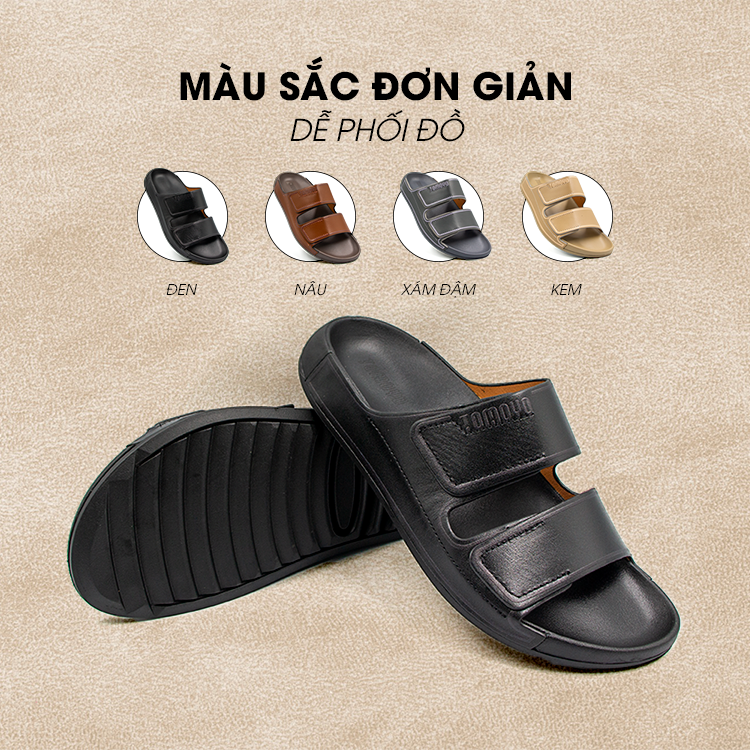 Dép Quai Ngang Nam Da Bò Nappa Cao Cấp Tomoyo TMD308