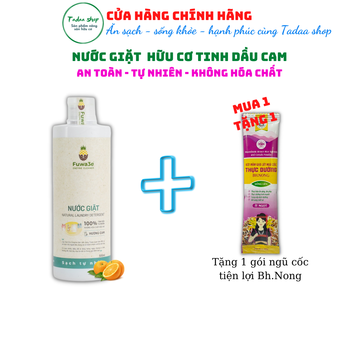 Nước giặt hữu cơ Organic Fuwa3e hương cam sạch nhanh tiết kiệm nước, không hại da tay chai 500ml