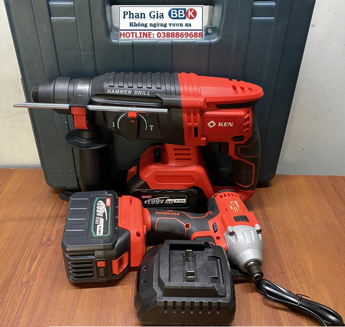 Bộ Combo 2 Trong 1 Gồm Máy Khoan Đục Bê Tông Dùng Pin 188V, Khoan Bê Tông Siêu Khỏe Và Máy Bắn Vít Cầm Tay 3 Chức Năng