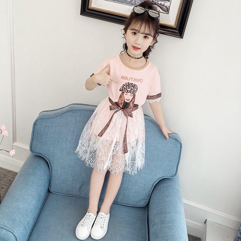 CHENGRUI Cô gái ăn mặc mùa hè váy tây thời trang trẻ em váy mùa hè cô gái nhỏ váy trung bình cô gái lớn polo váy lưới đỏ