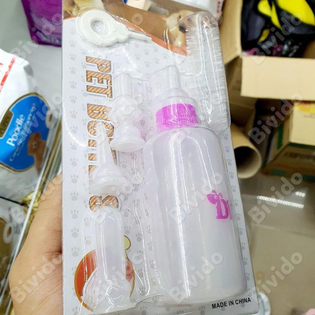 Bộ bình sữa cho chó con mèo con thú cưng thể tích 60ml - Bivido