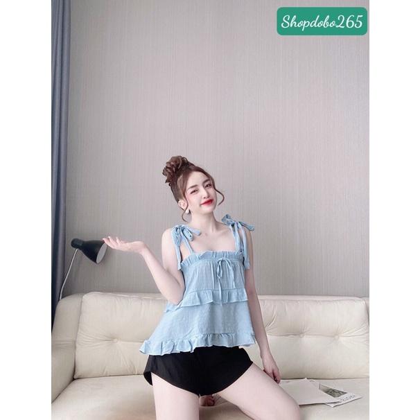 Bộ ngủ 2 dây,đồ bộ nữ mặc nhà đùi vải xô dễ thương size 45-57kg.
