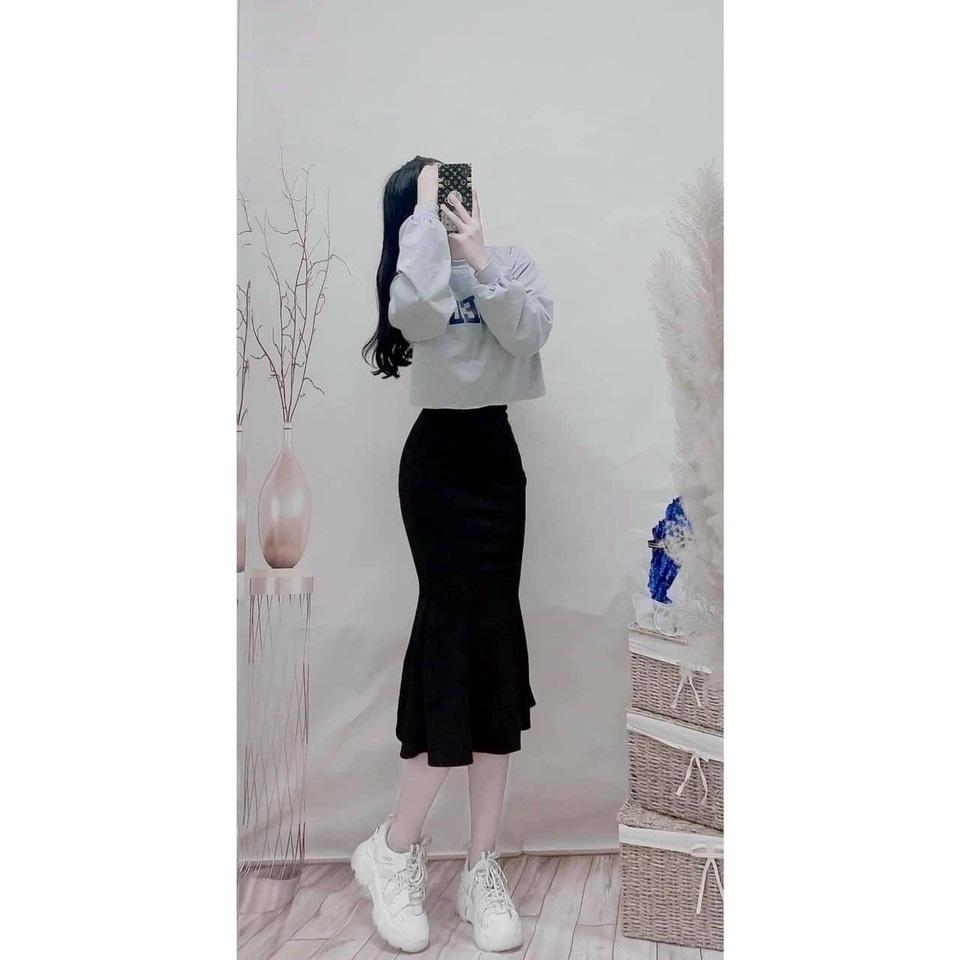 Chân váy đuôi cá dáng dài loe tôn dáng che khuyết điểm, nâng mông, cotton co giãn, mặc được 4 mùa, Freesize