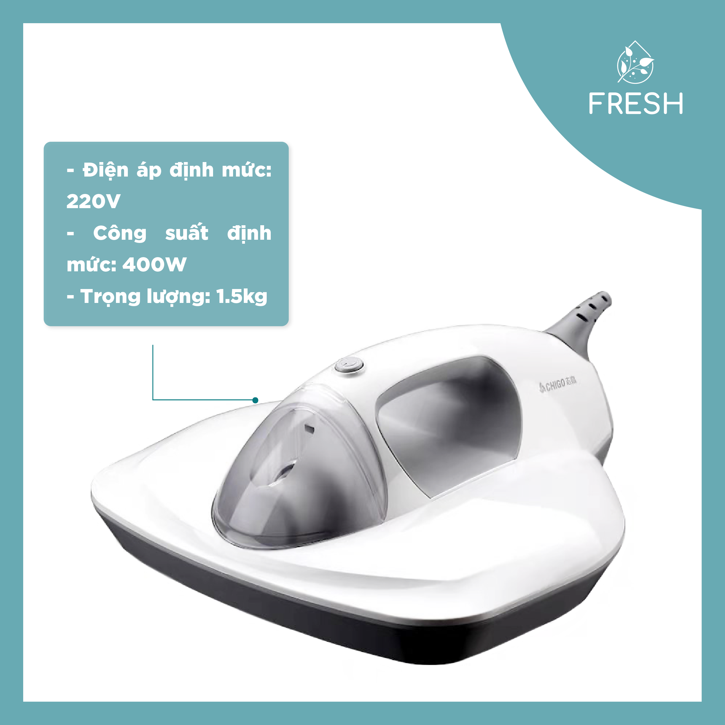 Máy Hút Bụi Cầm Tay Diệt Khuẩn Cho Giường Nệm Công Suất 400W Chứa Đèn UV - FRESH