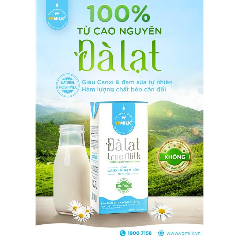 (Lốc 4 hộp) Sữa tươi UHT Đà Lạt True Milk không đường 180ml