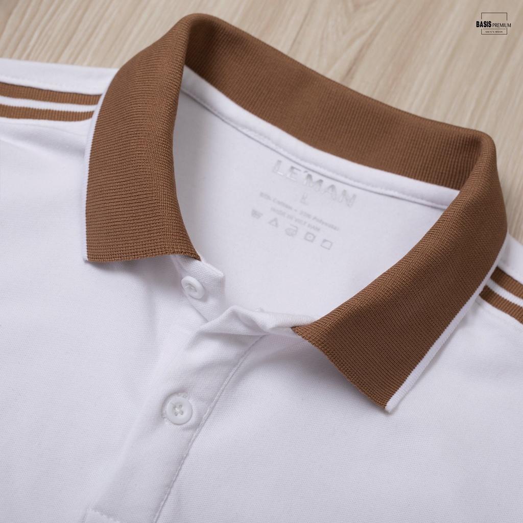 Áo polo nam phối cổ nâu RMEN Store CVC cá sấu co dãn, thoáng khí, full size A5