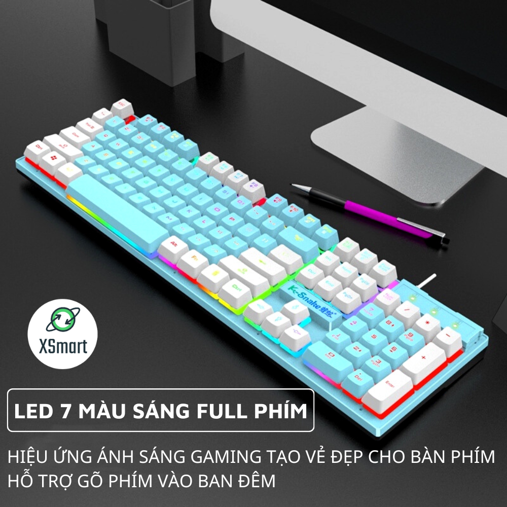 Bàn Phím Giả Cơ Máy Tính Gaming LED 7 Màu K-Snak4 Bàn Phím Fullsize 104 Phím, Có Dây, Có Đèn Led RGB Cực Đẹp, Gõ Êm-Hàng Chính Hãng