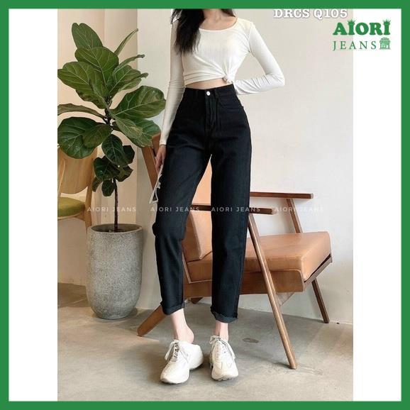 Quần Jeans Nữ, Quần Baggy Jeans Lưng Cao Baggy Bò Trơn Lai Tua Màu Đen Phong Cách Thời Trang_ Mã 5013
