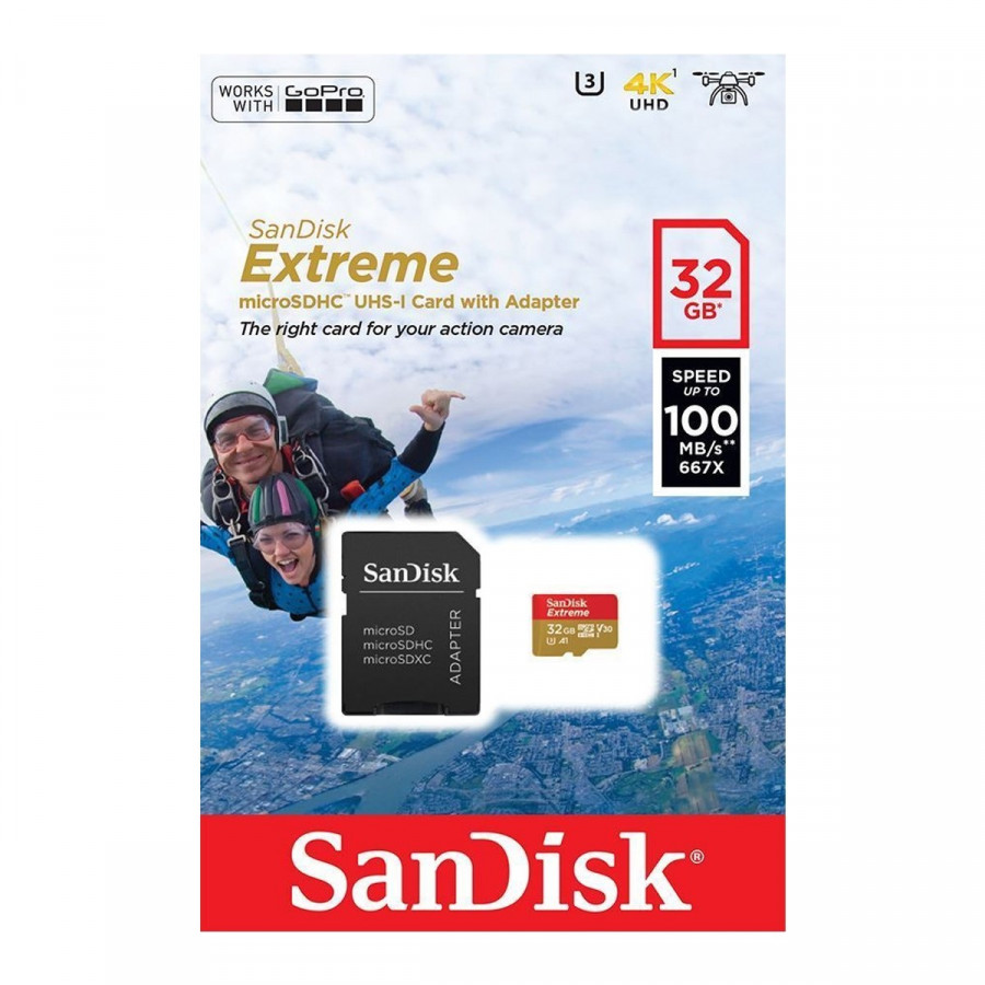 Combo Thẻ Nhớ Sandisk Micro SDHC Extreme 32Gb 100Mb/s + Adapter - Hàng Chính Hãng