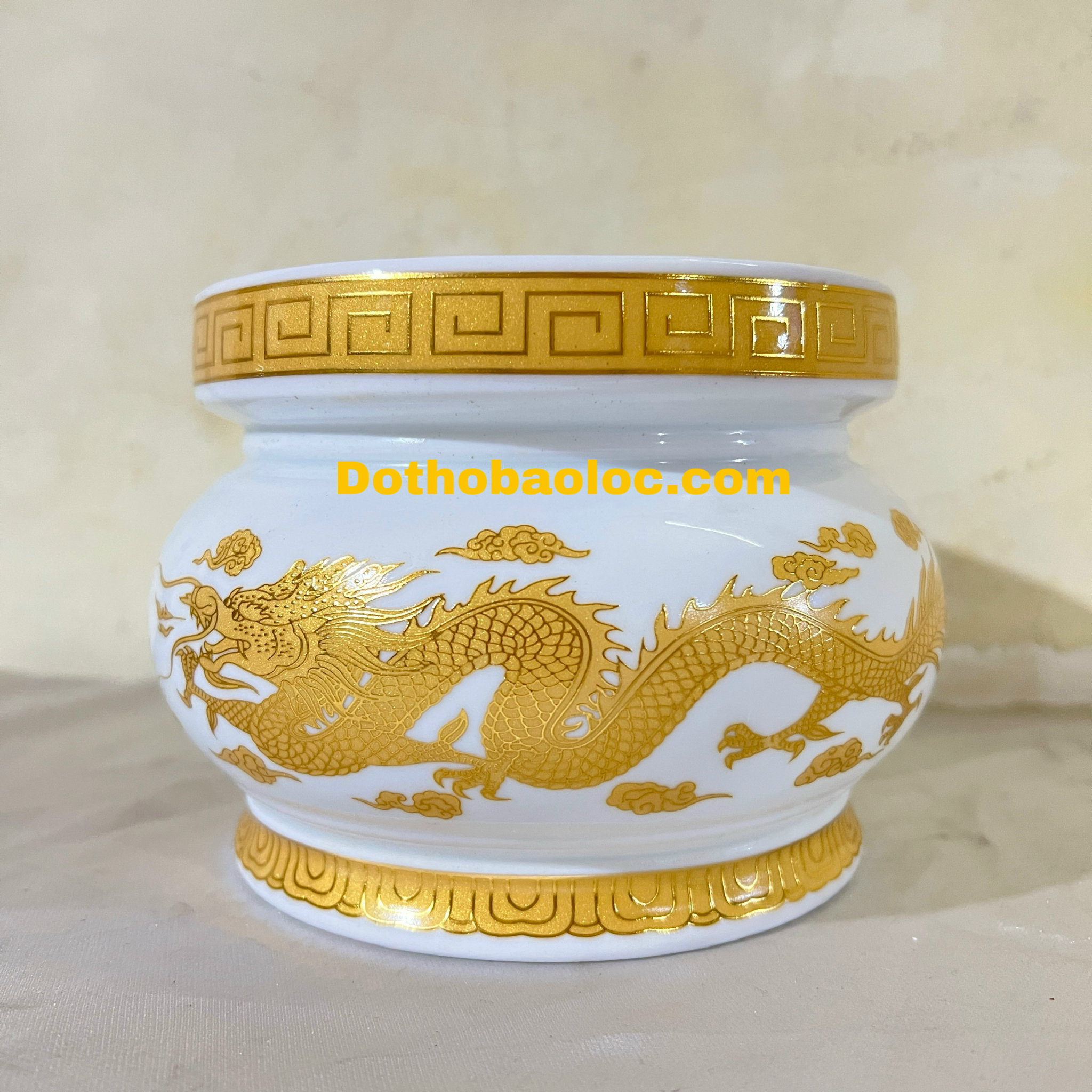 Bát nhang sứ trắng rồng vàng cao cấp đường kính 13.5cm