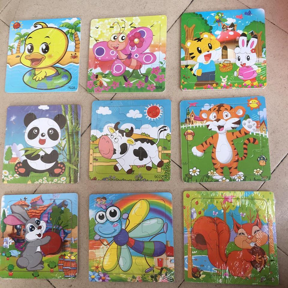 COMBO 10 TRANH XẾP HÌNH GỖ PUZZLE 9 MIẾNG CHO BÉ TỪ 2-6 TUỔI( có nền nhận biết)